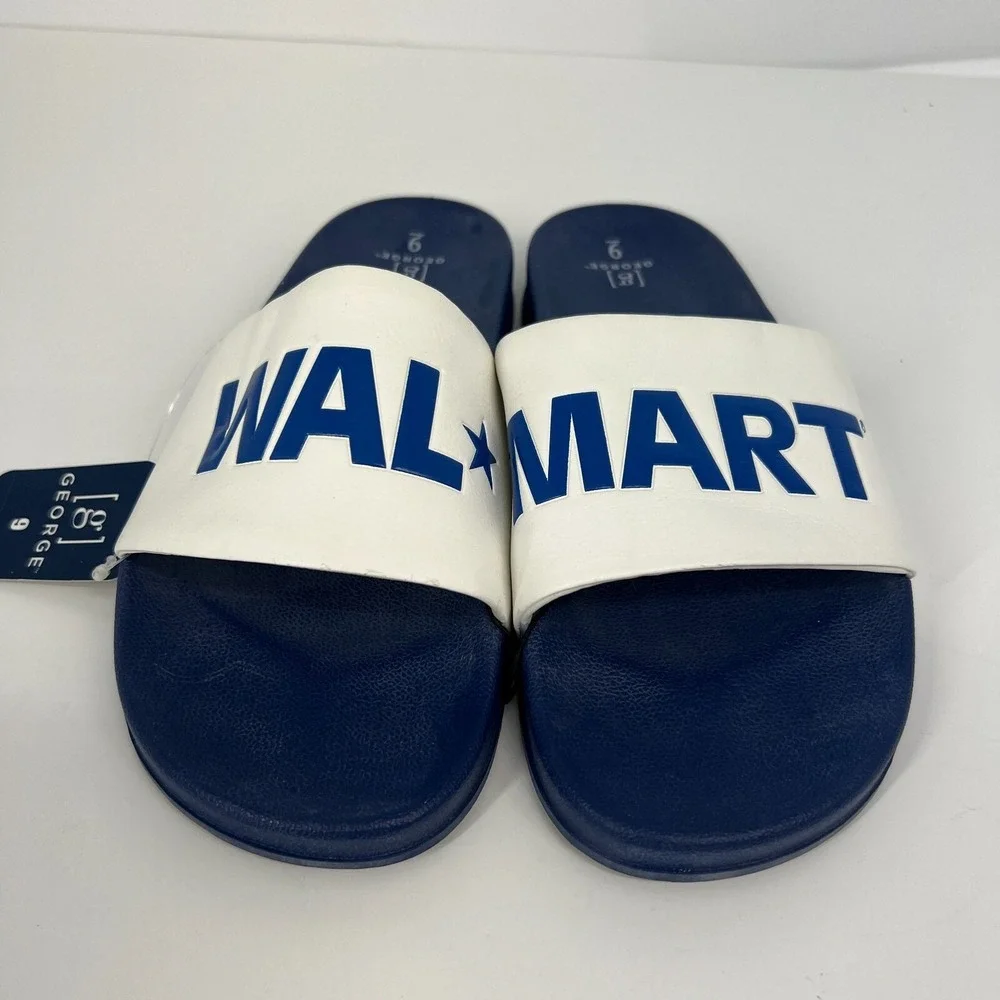 Walmart Logo Flip Flop Slide Sandals Mens Size 9 George‎ RARE White Blue New